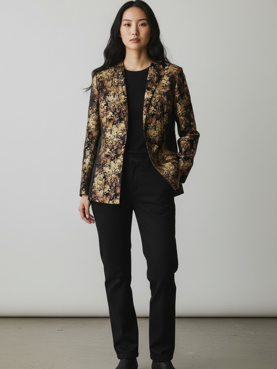 Cathayana Jackets & Blazers - Cathayana Black Gold  Floral Brocade Jacket Frog Closure Size Large Blazer